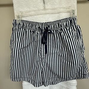 H&M Men's Navy and White Striped Swim Trunks